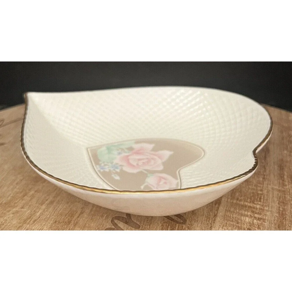 Mikasa ROSE DUET Taupe Heart Candy Dish Ivory Bone China Japan 6